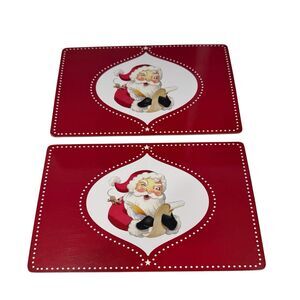 Pottery Barn Kids Santa Cork Placemats Red Christmas List Mouse Set X2 2015 GUC